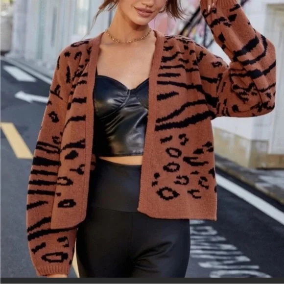 Saltwater Luxe Animal Print Open Cardigan Sweater - Picture 8 of 9
